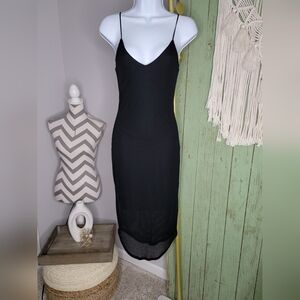 XS Express Black Spaghetti Strap Sheath Midi Dress Y2K. Elegant black midi dress